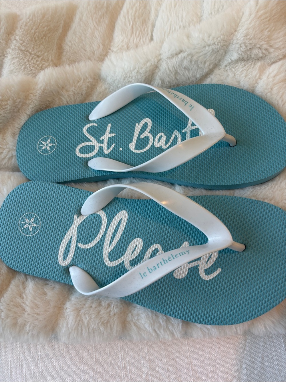 St. Barths NEW Teal Flip Flop Sandals with White Straps - Picture 2 of 5